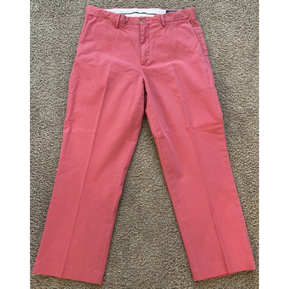 Polo Ralph Lauren Pants Mens Size 34x30 Red Pink Flat Front Stretch Classic Fit